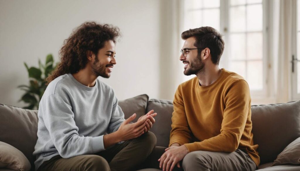 pareja hablando encima del sillon