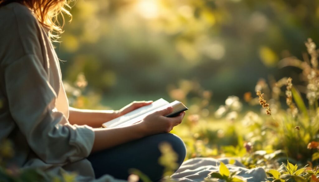 mujer escribiendo libreta hierba creatividad reflexiva