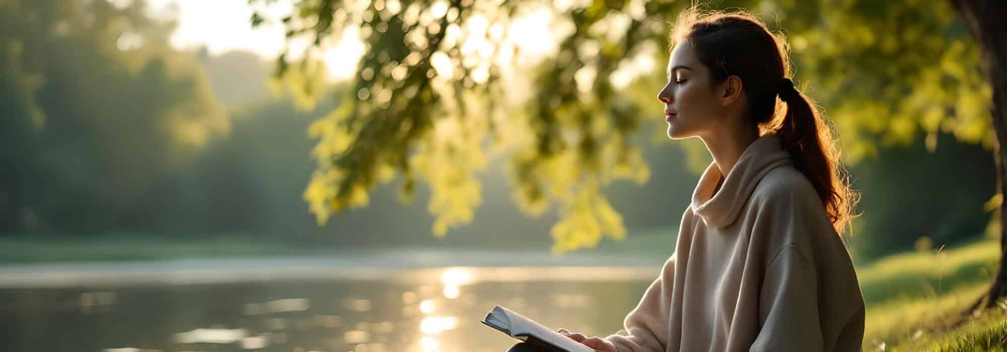 mujer escribiendo naturaleza lago reflexion journaling