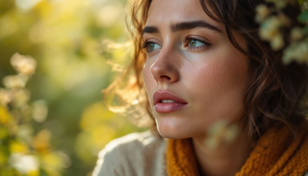 mujer pensativa naturaleza otono emociones