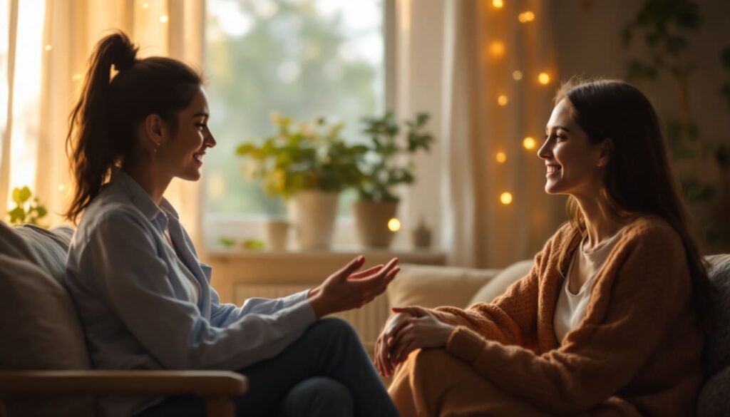 mujeres hablando sofa terapia amistad apoyo emocional