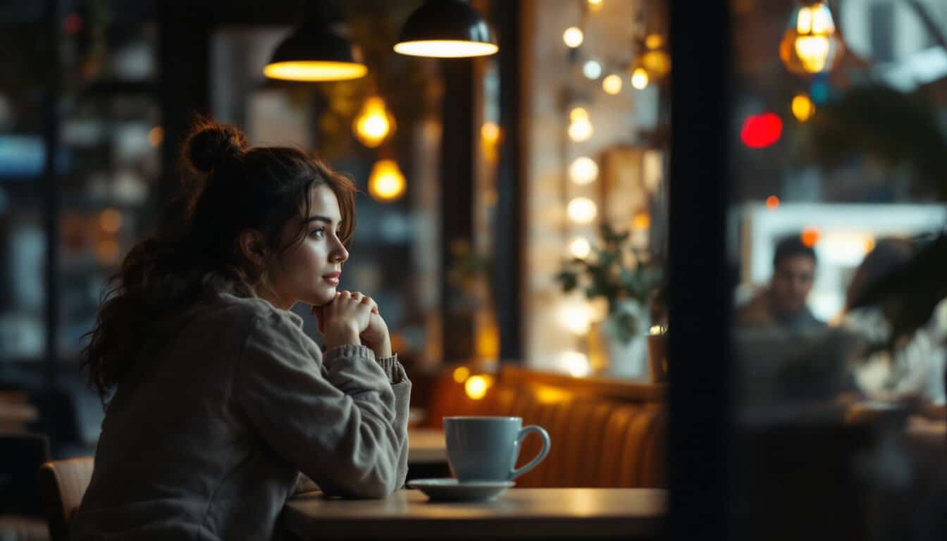 chica cafeteria mirando ventana