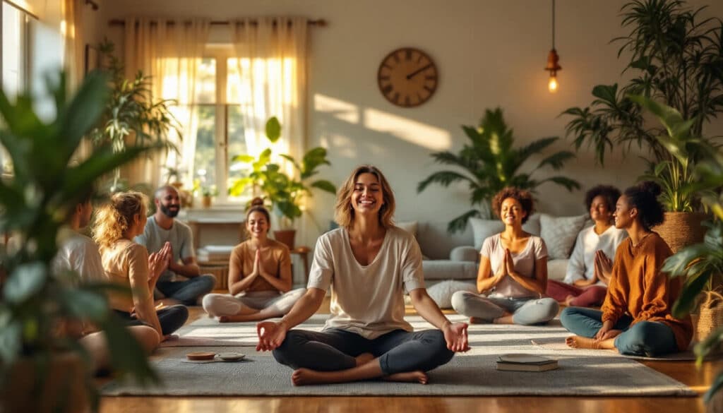 grupo chicos chicas meditacion