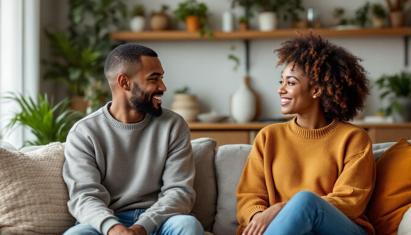 pareja sentados sofa