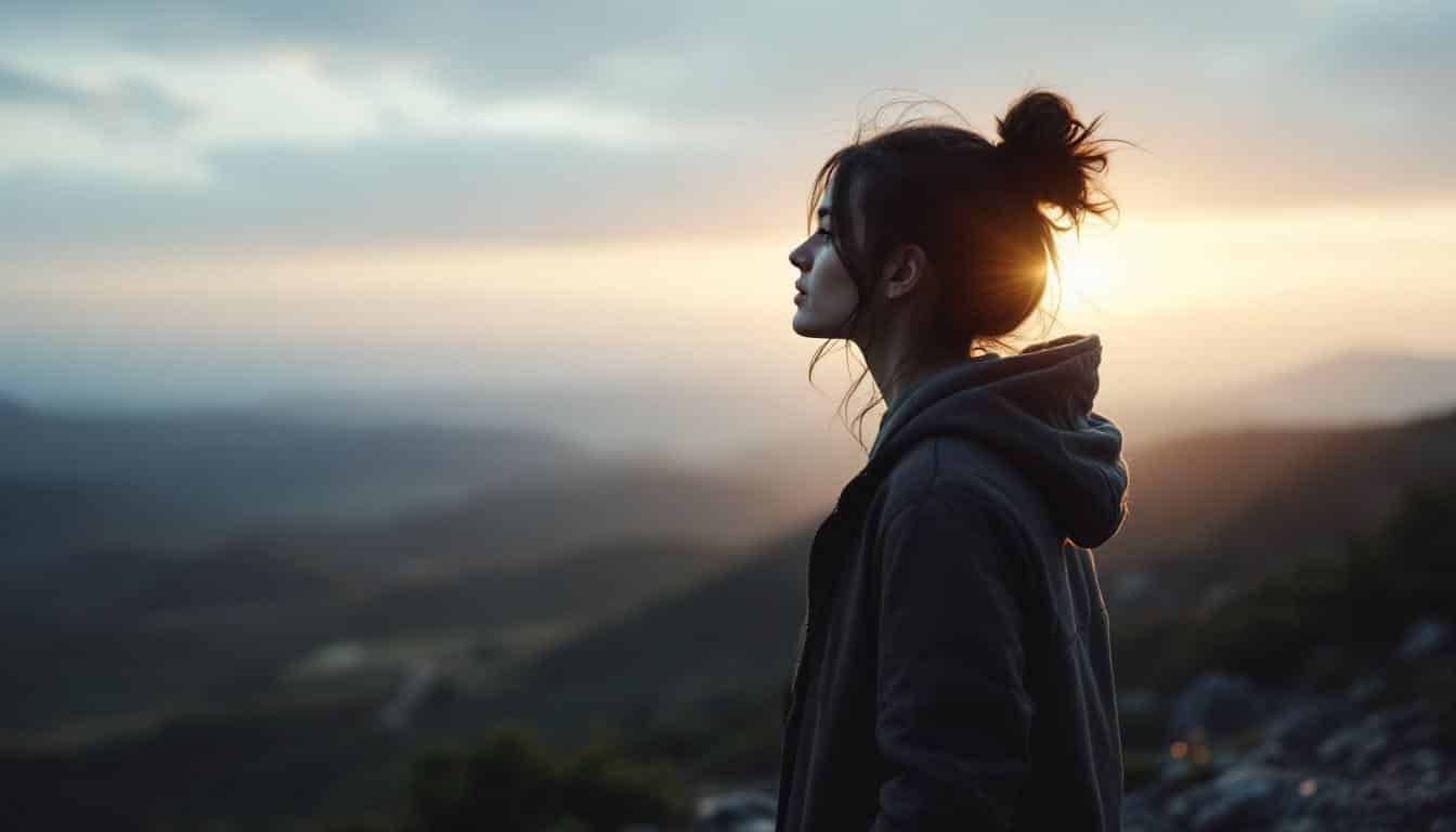 chica mirando monte